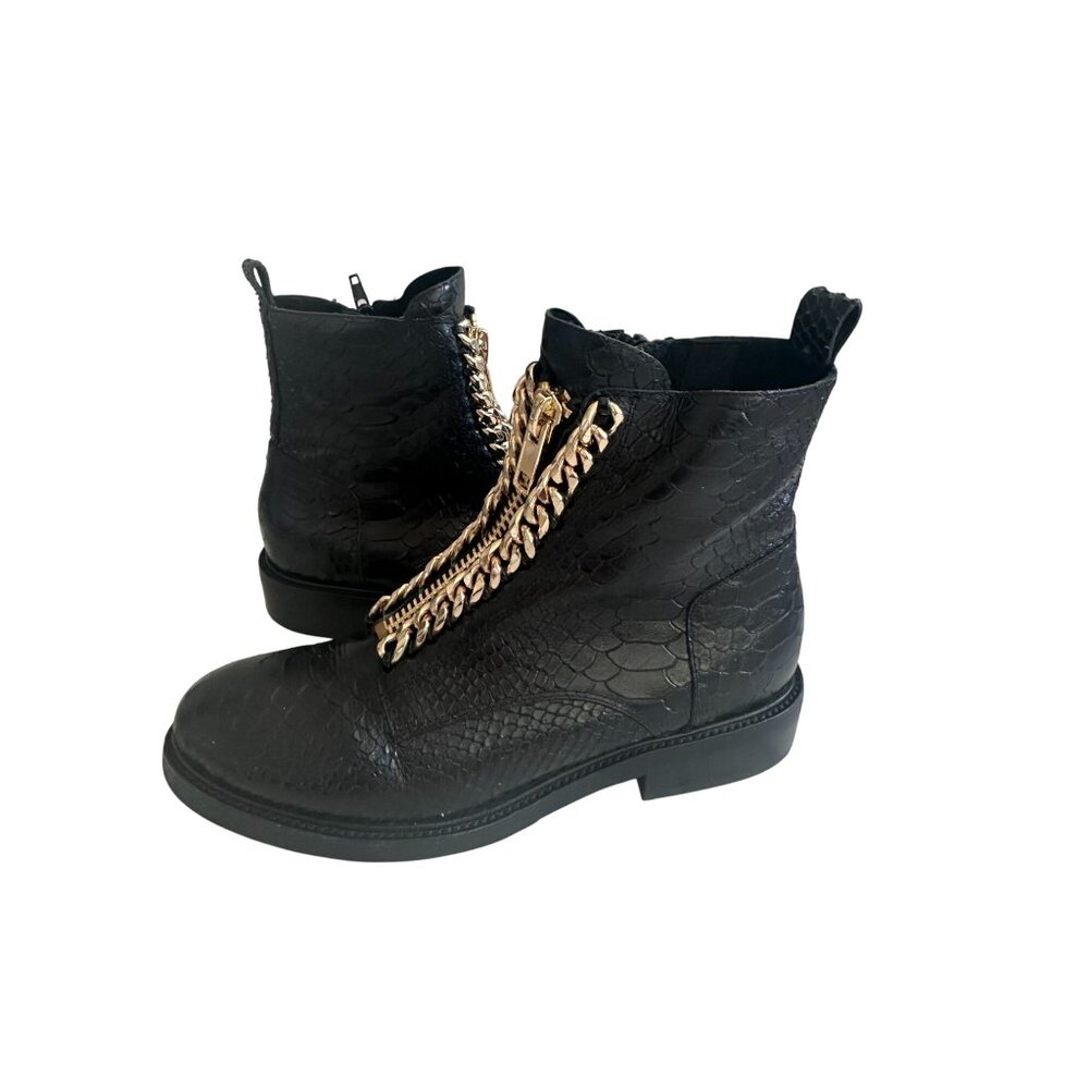 Jeffrey Campbell Black Ankle Boots with Gold Chain - Picture 3 of 9